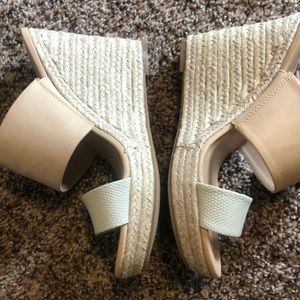 Cream and tan wedge sandals